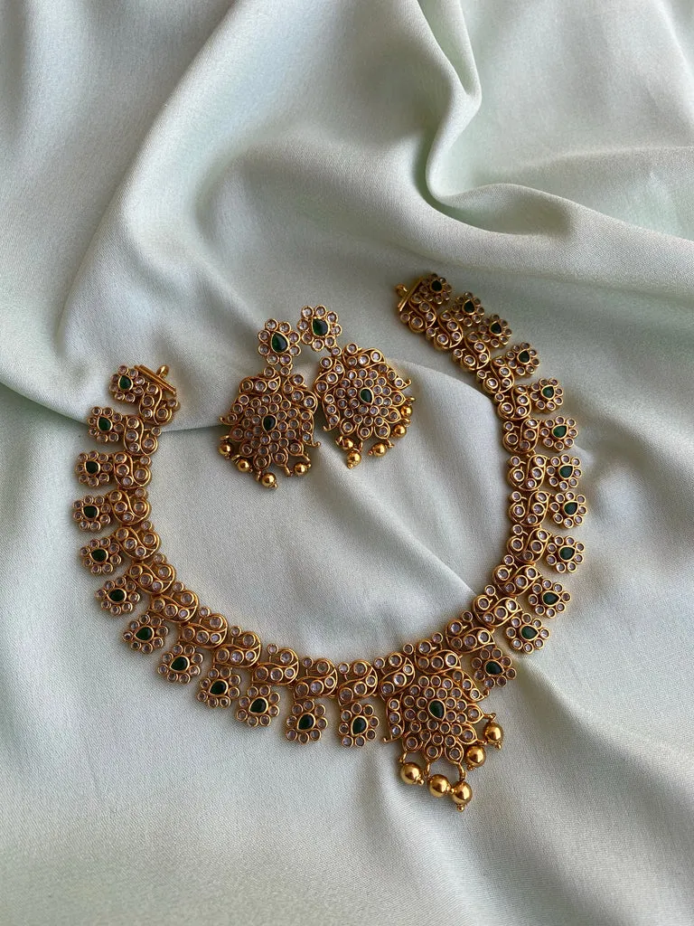 Uncut AD Peacock Necklace with earrings